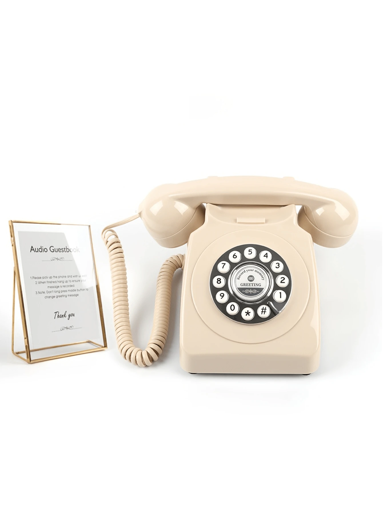 1pc wedding telephone, wedding audio guestbook, vintage message phone suitable for recording customized audio messages at weddings and parties. - Beige - View 1