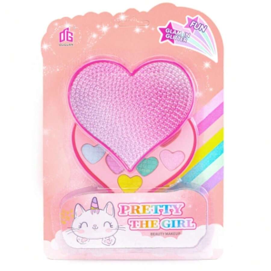Pink Heart Shape Kids Kit Beauty Makeup Set Cosmetics Girls Toys - Pink - View 1