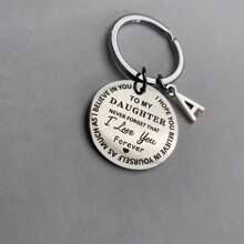 1pc DAUGHTER Initials A-Z Pendant Key Ring Round Stainless Steel Laser Engraving Love Personalized Keychain For Son Or Daughter - Perfect Back To School Birthday Or Christmas Stocking Gift Car Accessories Cute Goth Y2k - daughter - View 3