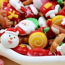 或者50克/批新款可愛迷你卡通聖誕系列樹脂小雕像工藝凸圓形裝飾物珠寶製作配件 - 彩色 - 查看 8