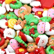 或者50克/批新款可愛迷你卡通聖誕系列樹脂小雕像工藝凸圓形裝飾物珠寶製作配件 - 彩色 - 查看 3