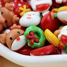 或者50克/批新款可愛迷你卡通聖誕系列樹脂小雕像工藝凸圓形裝飾物珠寶製作配件 - 彩色 - 查看 7