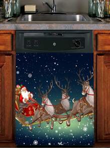 1組聖誕老人雪橇和馴鹿圖案洗碗機磁鐵,消毒櫥和冰箱磁鐵裝飾防水廚房貼紙 禮品送給家人和朋友,2個,23x13英寸