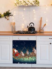 1組聖誕老人雪橇和馴鹿圖案洗碗機磁鐵,消毒櫥和冰箱磁鐵裝飾防水廚房貼紙 禮品送給家人和朋友,2個,23x13英寸