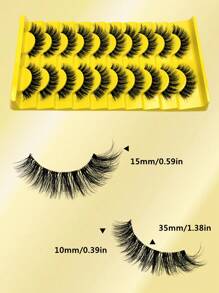 Asiteo 10对自然柔软蓬松的3D水貂毛假睫毛，浓密丰盈，凌乱纤长，增强眼部轮廓，纤长卷翘睫毛嫁接套装 - 黑色 - 查看 7