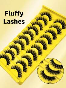 Asiteo 10对自然柔软蓬松的3D水貂毛假睫毛，浓密丰盈，凌乱纤长，增强眼部轮廓，纤长卷翘睫毛嫁接套装 - 黑色 - 查看 4