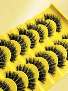 Asiteo 10对自然柔软蓬松的3D水貂毛假睫毛，浓密丰盈，凌乱纤长，增强眼部轮廓，纤长卷翘睫毛嫁接套装 - 黑色 - 查看 6