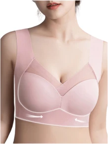 5 piezas/Conjunto de sujetador de belleza sin costuras para mujer, diseño de una sola pieza, acolchado y sin aro, delgado y amigable con la piel, sin sensación de restricción, sujetador para dormir, lencería