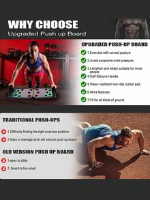 1 Set Of 12 In 1 Portable Push Up Board For Home Fitness Workout, Chest, Back, Arm, Abdominal, Triceps Muscle Training Equipment - Black - View 6