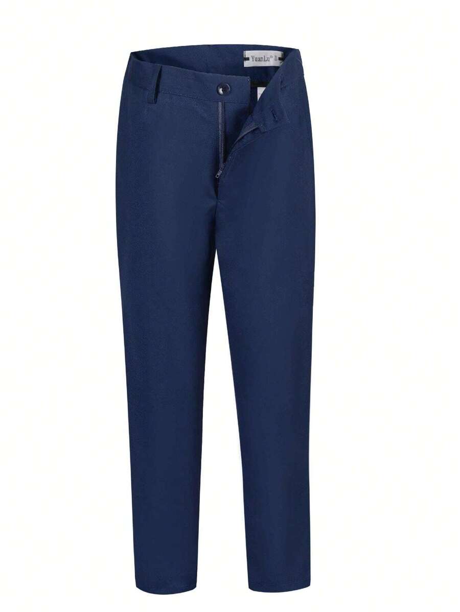 Tween Boy Solid Straight Leg Suit Trousers - Navy Blue - View 1