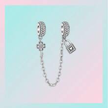 镀银串珠装饰安全链爱心钥匙锁串珠安全链适用于手链 DIY 女士珠宝