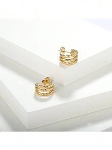 1pair European & American Style Simple Vintage Twisted Design Multilayer Stainless Steel Earrings - Gold - View 4