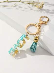 新潮流水晶滴膠和金箔綠色漸變愛心掛飾配流蘇,適用於包和錢包裝飾,送禮給女性、女孩和節日,日常背包裝飾