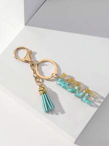 新潮流水晶滴膠和金箔綠色漸變愛心掛飾配流蘇,適用於包和錢包裝飾,送禮給女性、女孩和節日,日常背包裝飾