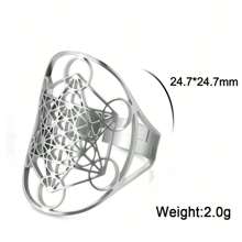 suteyi 大天使米卡勒不銹鋼可調整戒指所羅門珠寶卡巴拉秘密花園幾何形狀 - 銀色 - 查看 4