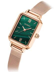 RUIMAS Romanson時尚女士手錶,簡約皮帶,時尚羅馬方格錶盤,防水,綠色款式,母親節,情人節,聖誕節禮物 - 玫瑰金 - 查看 3