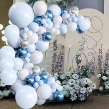 107入組藍色馬卡龍系列氣球花圈套裝,適用於生日、婚禮派對裝飾