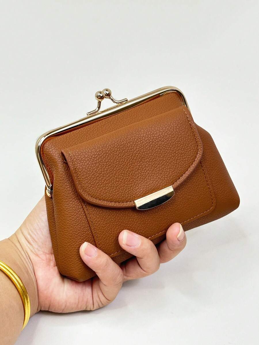 New Arrival Litchi Pattern Fashionable Women's Short Wallet With Card Slots For Women Wallet Mini Wallet Purse Wallet Coin Wallet - Brown - View 1