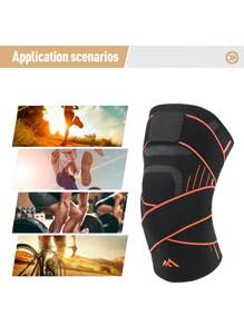 1 pieza Rodillera de compresión para soporte de rodilla para hombres y mujeres, para fitness, trabajo, interior y exterior. - Naranja - Ver 7