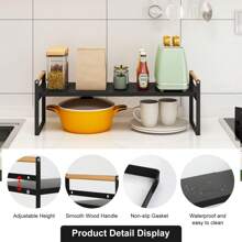 OSQI (2 Retractable Frames) Expandable Cabinet Shelf Organizer,Stackable Pantry Shelf Organizer Adjustable Height Countertop Storage Shelf Rack Cupboard Spice Rack for Cabinet oKitchen Bathrom Pantry - Black - View 7