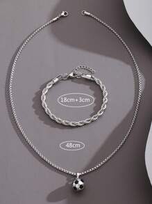 2 件套儿童流行足球足球吊饰扭绳项链和手链套装儿童首饰时尚派对首饰礼物男孩女孩日常佩戴