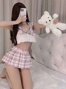 性感內衣日本學生風誘惑套裝,格紋裙子