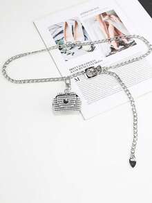 1入歐美風格時尚金屬腰鏈,鑲嵌鑽石,適用於裙子、西裝、外套或褲子 - 銀色 - 查看 1