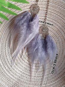 1件灰色仿羽毛后视镜挂饰，汽车装饰配件，可爱羽毛后视镜挂件，汽车礼品，波西米亚风格设计，复古工艺，汽车内饰配件 - 灰色 - 查看 4