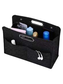 毛毛毡袋連毛毛毡插板,2023新款時尚多功能便攜式毛毛凡化妝包,適用於旅行和日常使用 - 黑色 - 查看 2