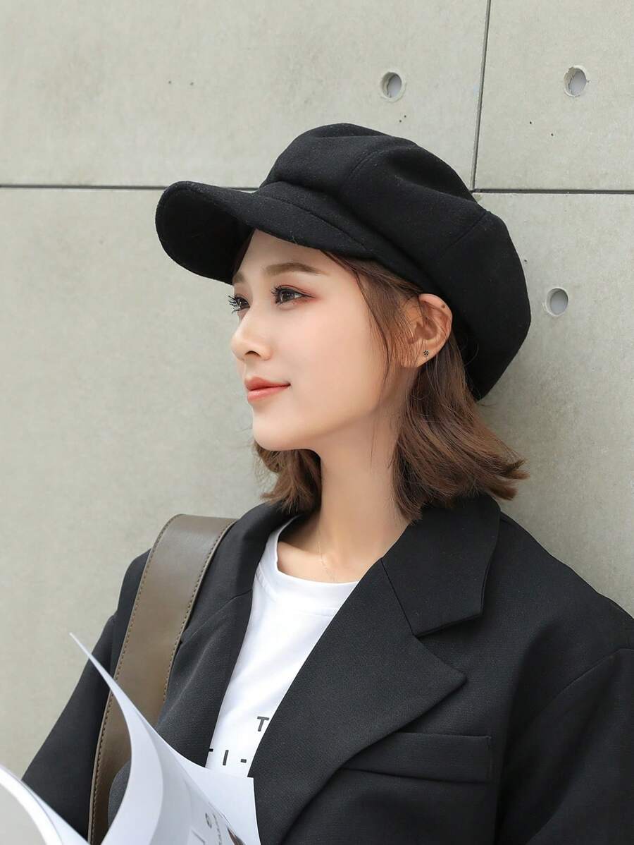 1 pieza Boina de unicolor para mujer, para primavera/verano, estilo coreano, versátil, gorra de pintor de 8 ángulos que cubre el rostro