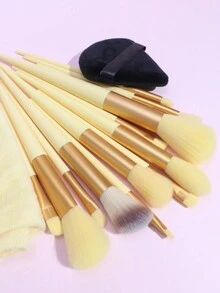 13PCS Makeup Brush Set + 1 Velvet Storage Bag + 1 Powder Puff Professional Beauty Tool Powder Brush Blush Brush Eyeshadow Brush Full Set Convenient Storage Makeup Brushes,Brush Set,Makeup Brush Kit,Make Up Brush Set,Make Up Set Complete,Makeup Brush Set,Complete Makeup Kit,Brush Kit,Brushes Makeup Set,Makeup Gift Set,Set - Yellow - View 5