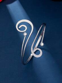 Fashionable Women's Silver Double-tail Rhinestone Bangle With Open End, Suitable For Party & Beach Wear - Silver - View 3