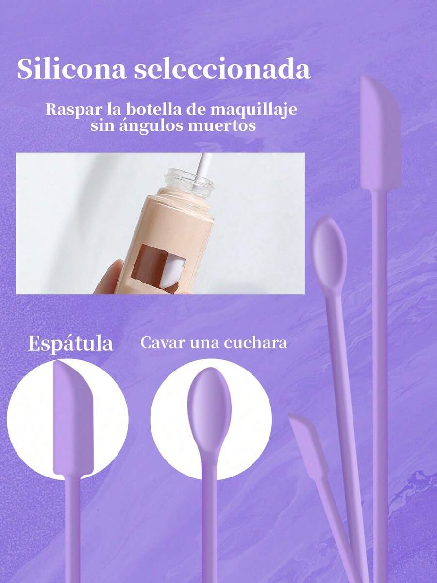 Mini Juego de Espátulas de Silicona, Pequeña Espátula de Maquillaje, Delgada Espátula Abrebotellas, Cocina, Botellas de Comida, Productos de Belleza, Cosméticos - Morado - Ver 1