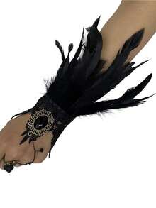 2入組性感黑色羽毛無指手套,適用於婚禮、派對、雞尾酒活動