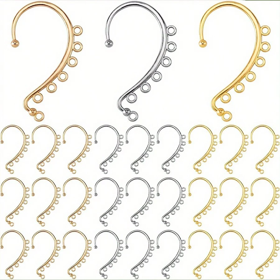 30pcs 3 Colours Ear Cuffs Earrings Supplies For Non Piercing Ear Wraps Earrings Clip On Ear With 7 Holes For DIY Non Piercing Earrings Jewelry Making