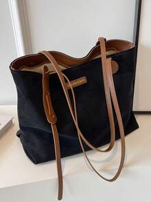 Fashionable And Simple Large Capacity Zipper Closure Women's Tote Bag Suitable For Daily Commute, Work, And Students - Black - View 10