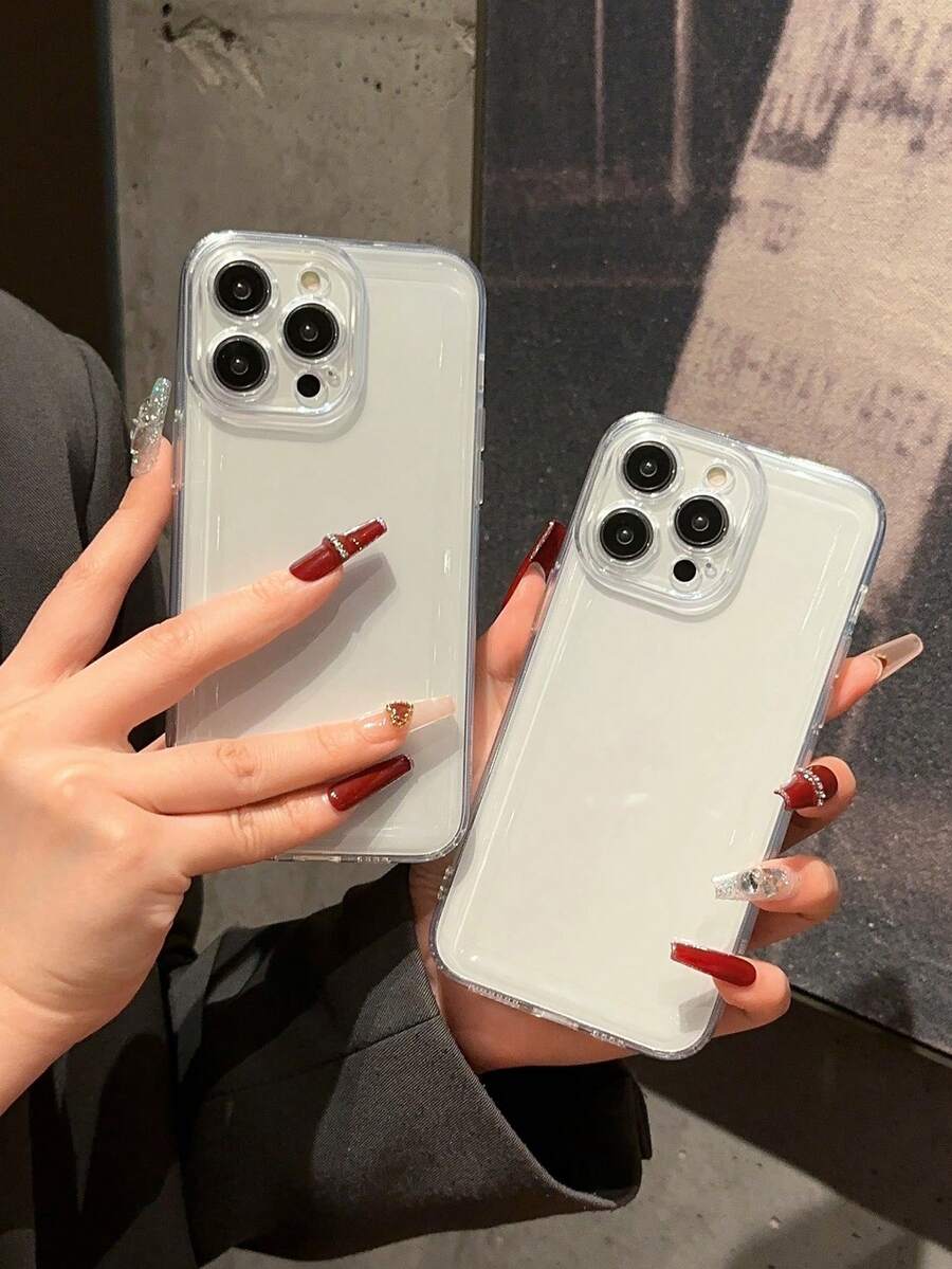 2pcs/Set Clear Phone Case With Straight Edge Compatible With IPhone - Clear - View 1