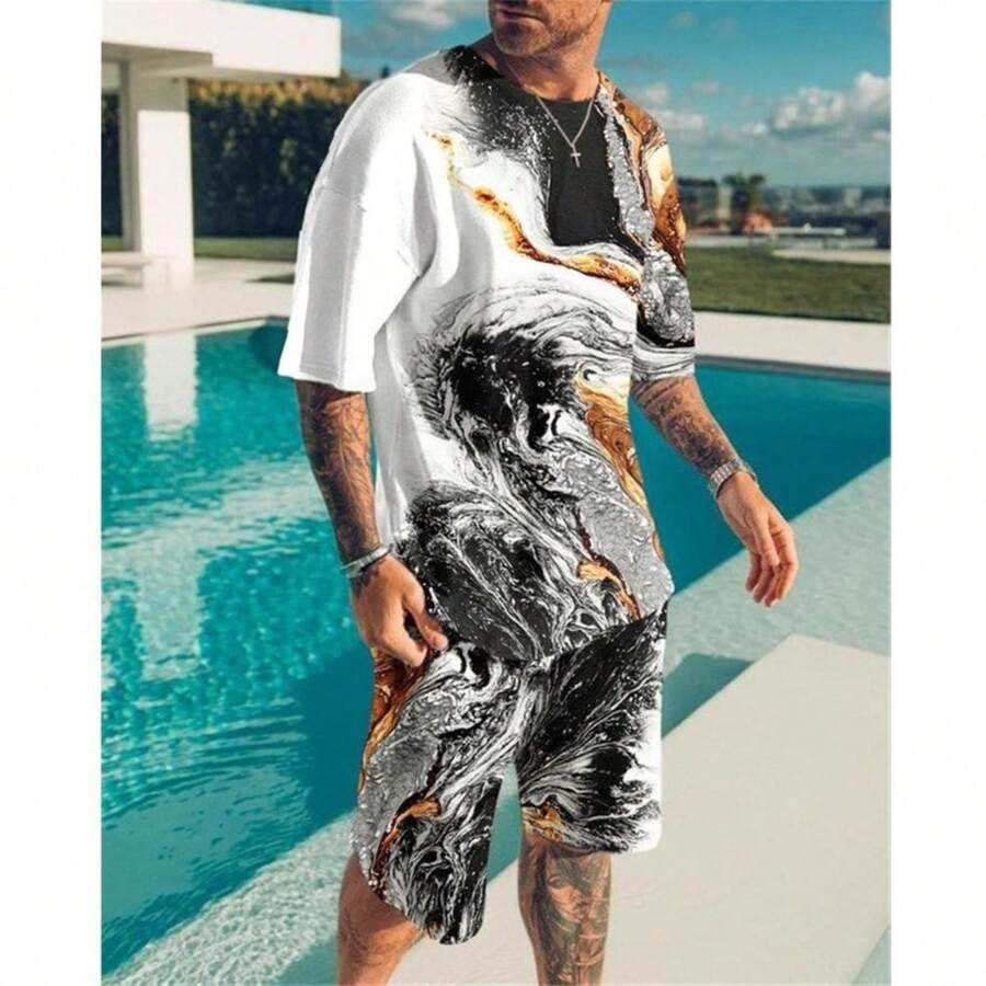 Conjunto Pantalón Playa Casual Con Estampado Hombre Nuevo - Multicolor - Ver 1