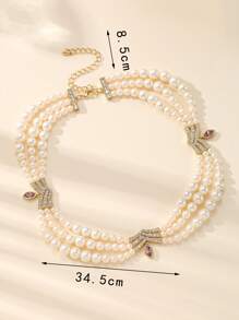 1 件女士时尚珍珠项链方晶锆石项链奢华新娘结婚珠宝配饰 - 項鍊 - 查看 8