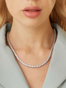 1 pieza de collar de tenis clásico, de moda y versátil con circonia cúbica brillante, disponible en 16/18/20/22/24 pulgadas y diseñado para mujeres