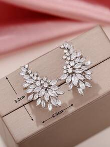 Cubic Zirconia Decor Earrings - Silver - View 4