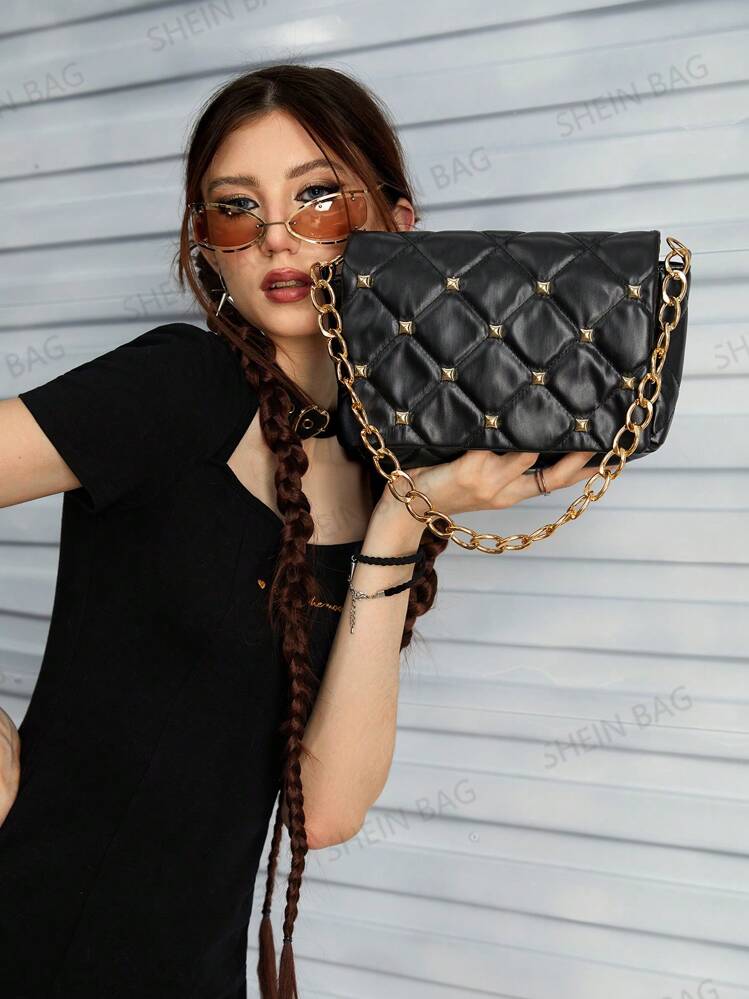 Borsa da trasporto con teschio punk gotico Borsa con rivetti alla moda Borsa a tracolla singola Portafoglio per cellulare Steampunk Retro