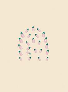 24 件裝水滴形假指甲綠色法式美甲套件杏仁形透明黃色法式指甲尖帶膠水和指甲銼,適合指甲延長 - 綠色 - 查看 4