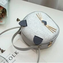 1入女孩休閒可愛卡通亮片豹紋貓郵差包,斜跨包,包,錢包裝飾配件 - 白色 - 查看 3