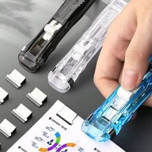 小型無痕重複使用手動夾式釘書機,辦公室學生裝訂工具補給配件 - 紅色 - 查看 6