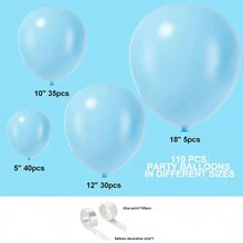 嬰兒藍氣球套裝110枚天藍氣球花冠拱門,5/10/12/18英寸啞光乳膠藍色氣球,不同尺寸作為性別顯示氣球嬰兒淋浴生日藍色主題派對裝飾 - 藍色 - 查看 2