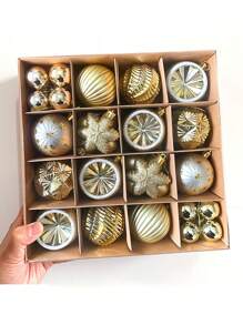 38pcs/Set 6cm Christmas Tree Baubles, Electroplated Plastic Balls, Multi Colored Holiday Ornaments, Party Decorations, With Hooks Halloween - Gold - View 4