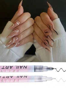 FULL BEAUTY 2 件裝防水美甲塗鴉筆,黑白 Uv 凝膠拋光設計刷 Diy 美甲繪畫繪畫筆美甲美容工具抽象線條筆繪畫繪畫美甲設備