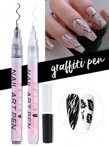 FULL BEAUTY 2 件裝防水美甲塗鴉筆,黑白 Uv 凝膠拋光設計刷 Diy 美甲繪畫繪畫筆美甲美容工具抽象線條筆繪畫繪畫美甲設備