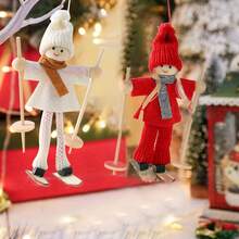 2 件聖誕迷你毛絨娃娃吊墜適合男孩和女孩,聖誕樹,花環裝飾